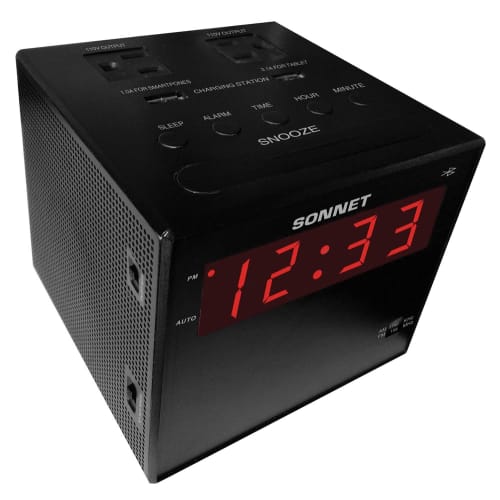 Sonnet R-1415BT Bluetooth Charging Station Alarm Clock with 2 USB Charging Ports, Black
